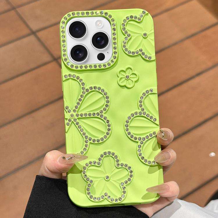 For iPhone 13 Pro Max Flower Crystal Diamond TPU Phone Case(Green)