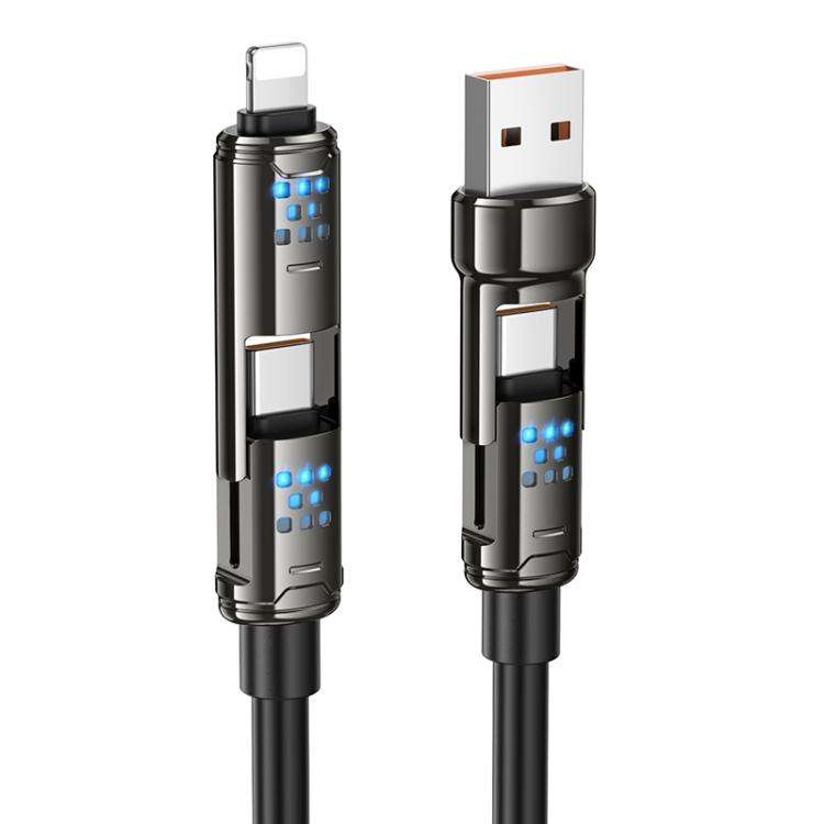 hoco U143 Joy LED 240W 4 in 1 Fast Charging Data Cable, Length: 1.2m(Black)