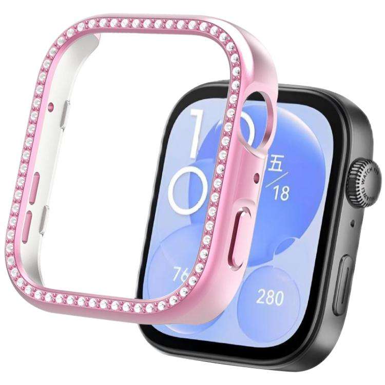 For Huawei Watch Fit 4 Pro xDfind Diamond Hollow PC Watch Protective Cover(Rose Pink)