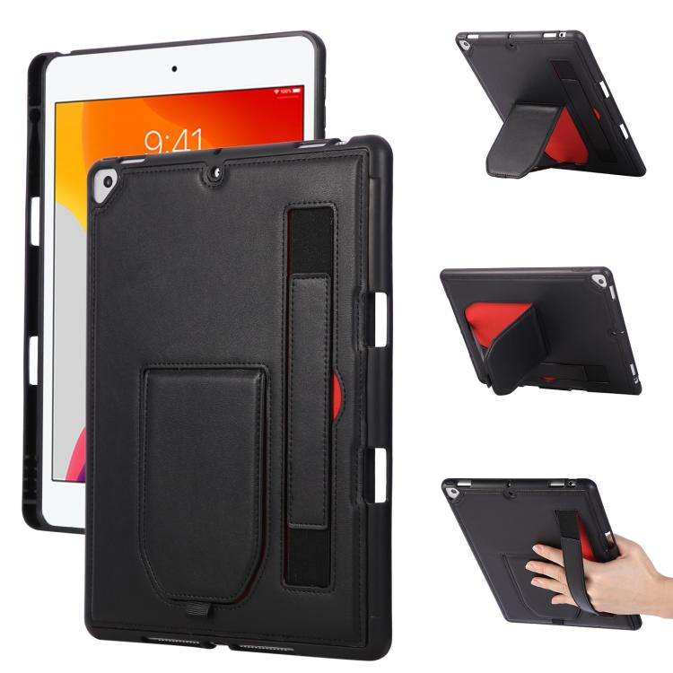 For iPad 10.2 2021 / 10.5 2019 Hand Grip Holder Tablet Case with Pen Slot(Black)