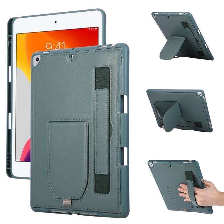 For iPad 10.2 2021 / 10.5 2019 Hand Grip Holder Tablet Case with Pen Slot(Green)
