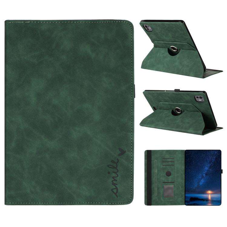For iPad Air 11 2026 / 2025 / 2024 Smile Embossed Rotation Holder Leather Smart Tablet Case(Green)