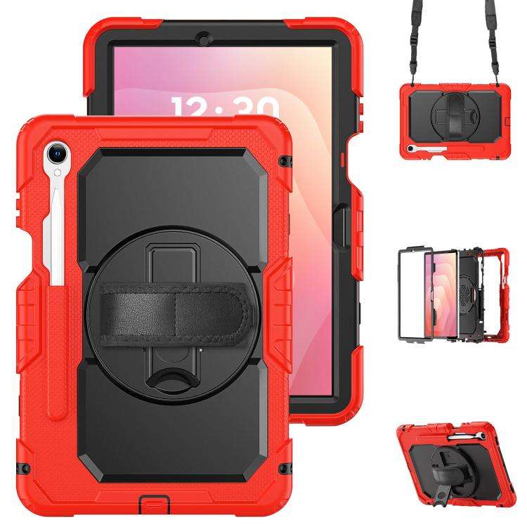 For Samsung Galaxy Tab S11 Lucky Wheel Grip Silicone Hybrid PC Tablet Case with Shoulder ... (Red)
