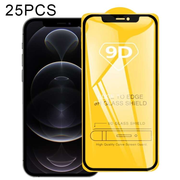 For iPhone 12 / 12 Pro 25pcs 9D Full Glue Full Screen Tempered Glass Film