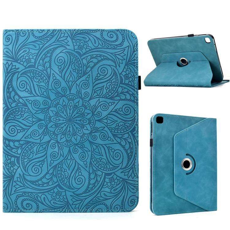 For Samsung Galaxy Tab A7 Lite Rotatable Mandala Embossed Leather Tablet Case(Light Blue)
