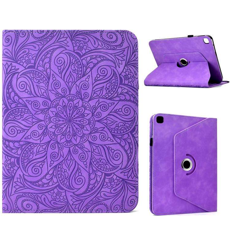 For Samsung Galaxy Tab A7 Lite Rotatable Mandala Embossed Leather Tablet Case(Purple)