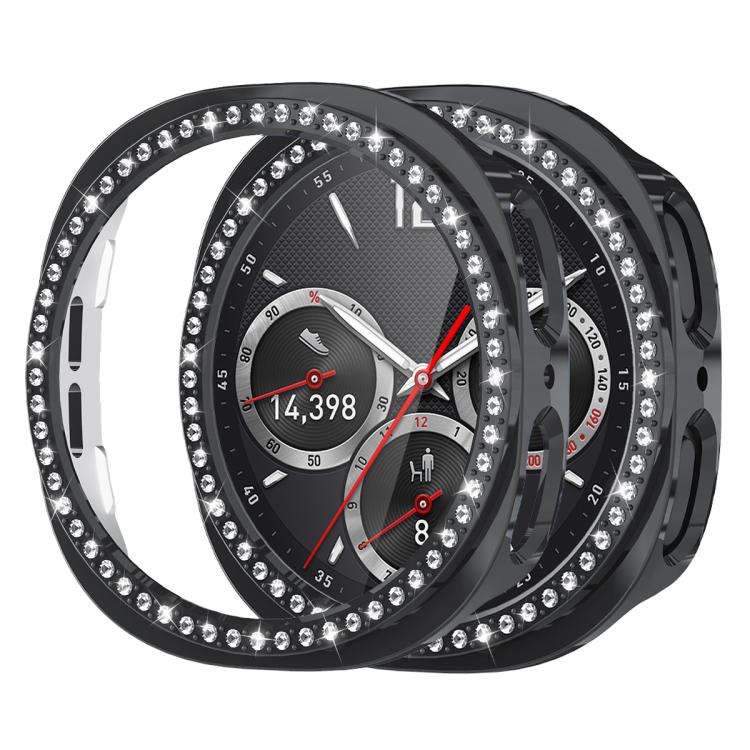 For Samsung Galaxy Watch8 44mm xDfind Single Row Diamond Hollow PC Watch Cover(Black)