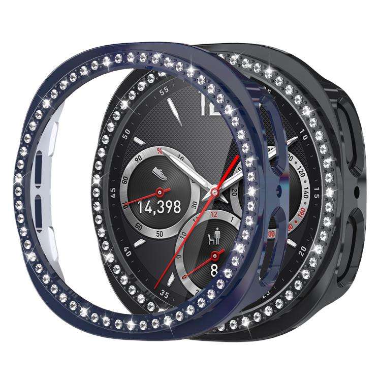 For Samsung Galaxy Watch8 44mm xDfind Single Row Diamond Hollow PC Watch Cover(Midnight Blue)