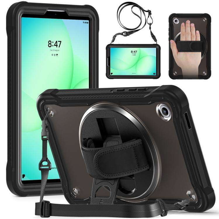 For Samsung Galaxy Tab A11 Heavy Duty Hybrid Tablet Case with Hand Grip & Strap(Black)