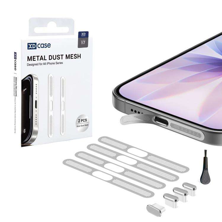 For iPhone 17 / 16 XDcase 4pcs Metal Dust Mesh Earpiece Dustproof Stickers with 4 Ant ... (Silver)