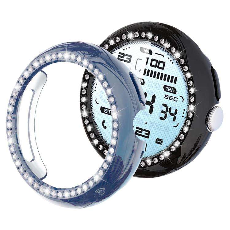 For Google Pixel Watch 4 / Watch 3 45mm xDfind Single Row Diamond Hollow PC Wa ... (Midnight Blue)