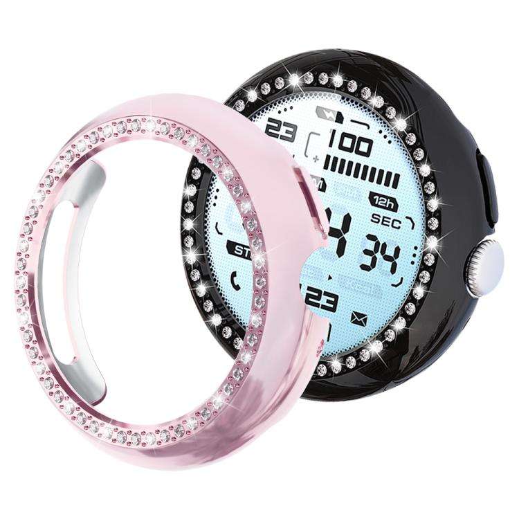 For Google Pixel Watch 4 / Watch 3 45mm xDfind Single Row Diamond Hollow PC Watch Cover(Pink)