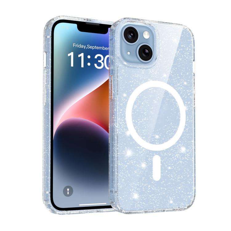 For iPhone 14 / 13 Clear Glitter Magnetic PC Hybrid TPU Phone Case(Transparent)