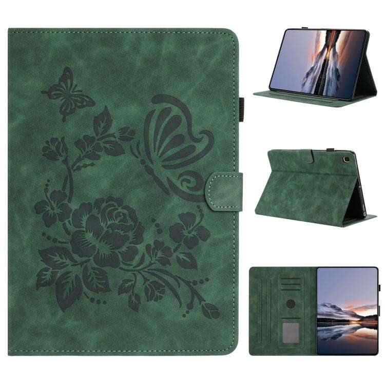 For Samsung Galaxy Tab A 10.1 2019 Butterfly Loves Flowers Embossed Leather Tablet Case(Green)