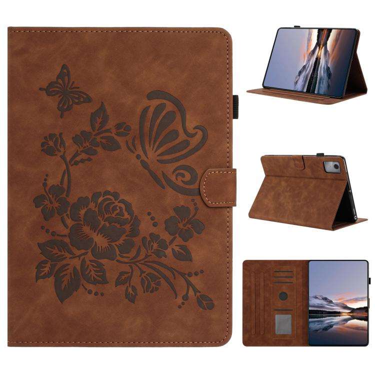 For Xiaomi Redmi Pad 2 2025 Butterfly Loves Flowers Embossed Leather Smart Tablet Case(Brown)