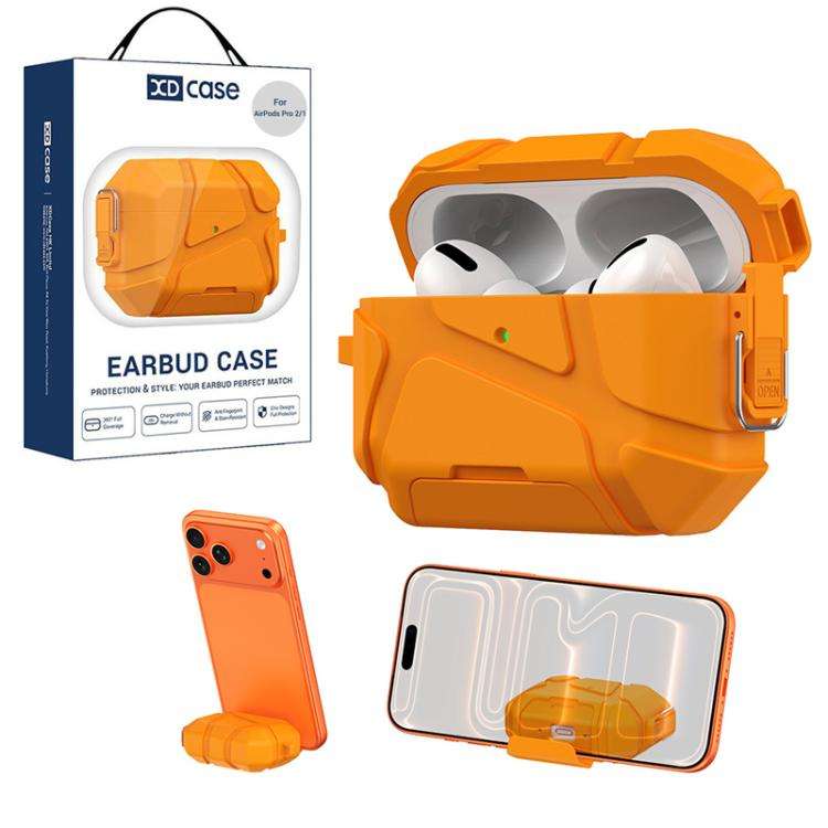 For AirPods Pro 2 / 1 XDcase Football-style Security Lock TPU Earbud Case with Hook & ... (Orange)