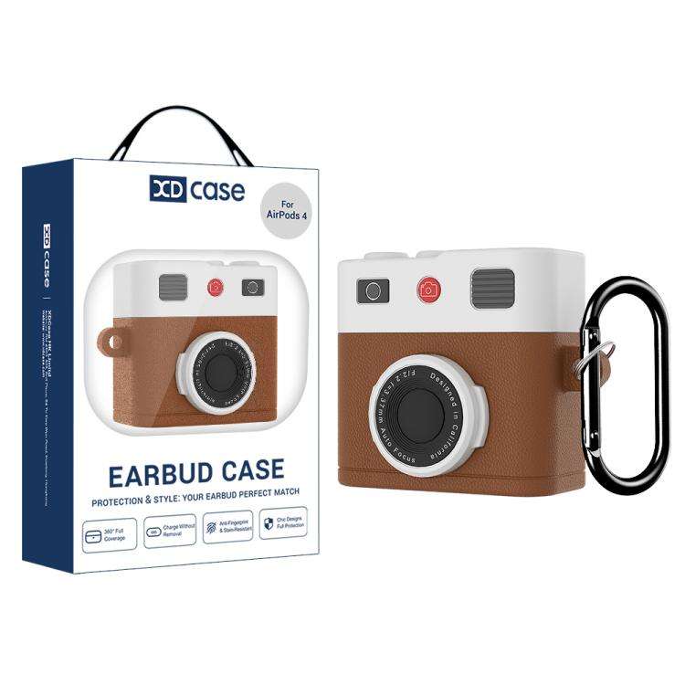 For AirPods 4 XDcase Retro Camera Style Silicone Earbuds Case(Brown)