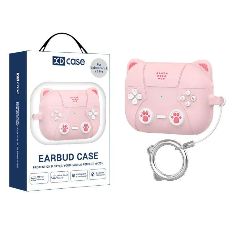 For Samsung Galaxy Buds3 / 3 Pro / 3 FE XDcase Retro Cat Cartoon Silicone Earbuds Case(Pink)
