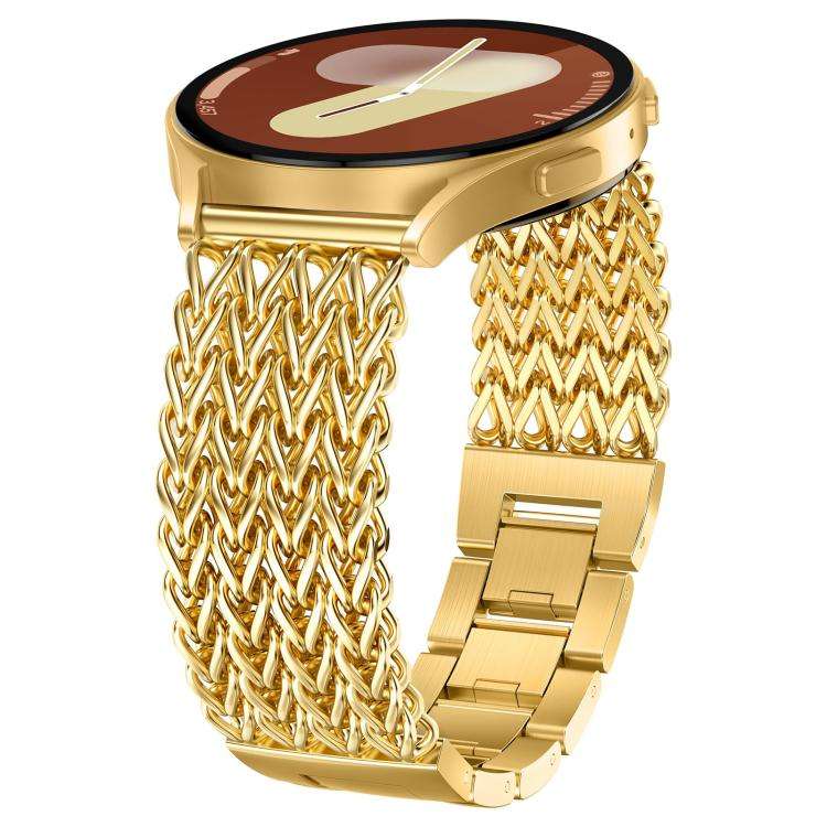 22mm xDfind Flat Head Herringbone Braided Stainless Steel Watch Band(Gold)