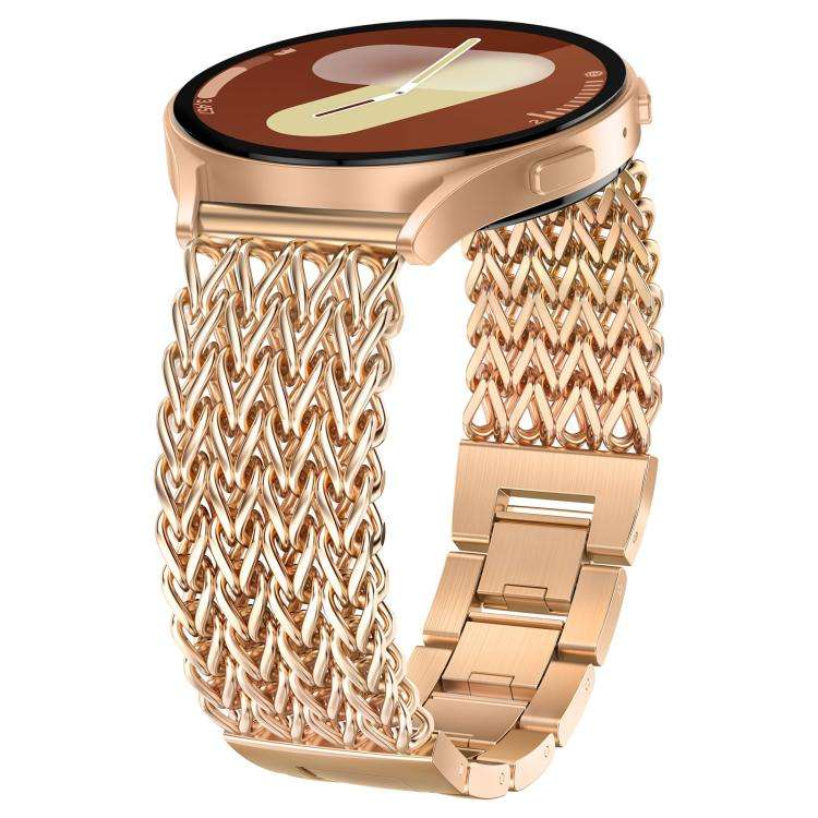 22mm xDfind Flat Head Herringbone Braided Stainless Steel Watch Band(Rose Gold)