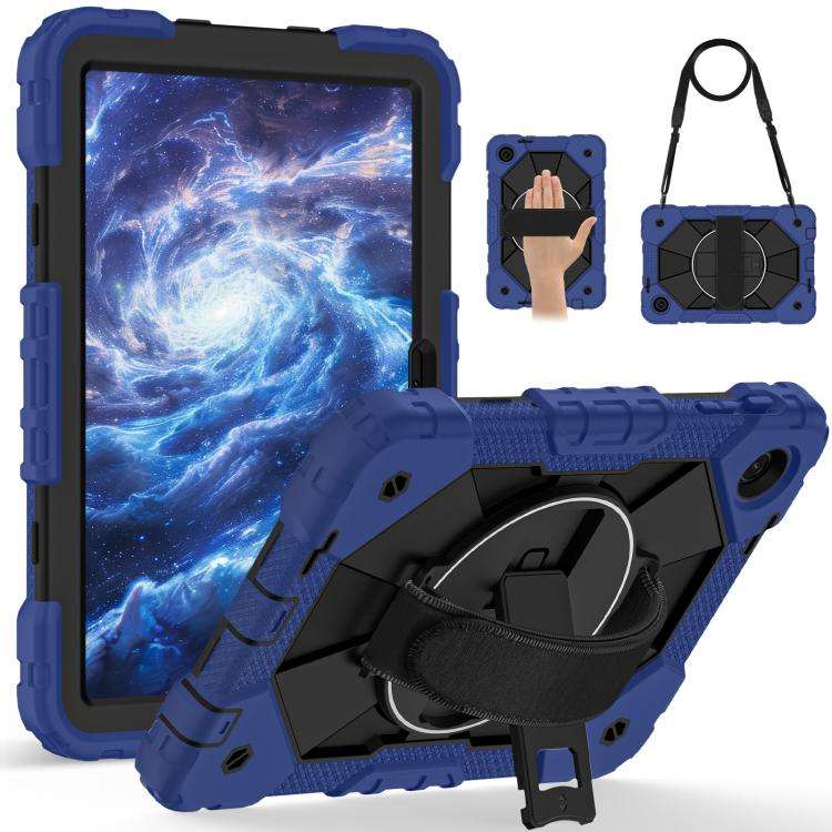 For T-Mobile Revvl Tab 2 2025 Contrast Color Robot Silicone Hybrid PC Tablet Case(Navy Black)