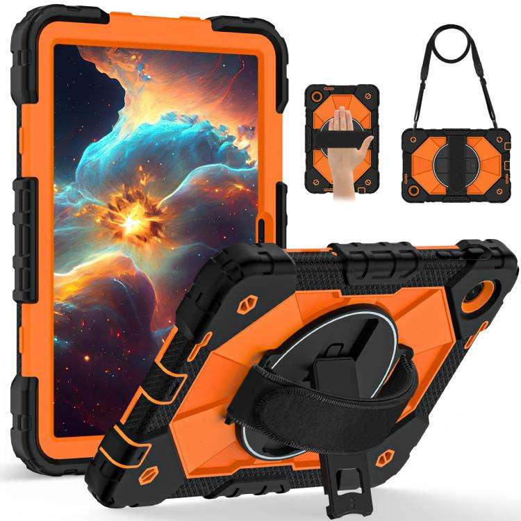 For T-Mobile Revvl Tab 2 2025 Contrast Color Robot Silicone Hybrid PC Tablet Case(Black Orange)