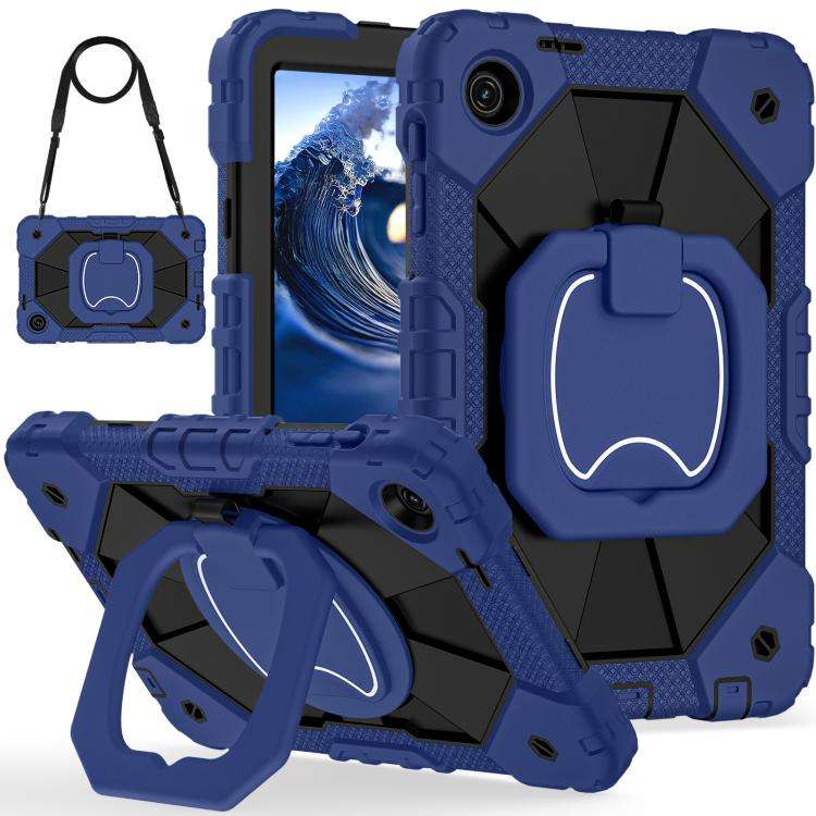 For T-Mobile Revvl Tab 2 2025 Contrast Color Robot Silicone Hybrid PC Tablet Case(Navy Black)