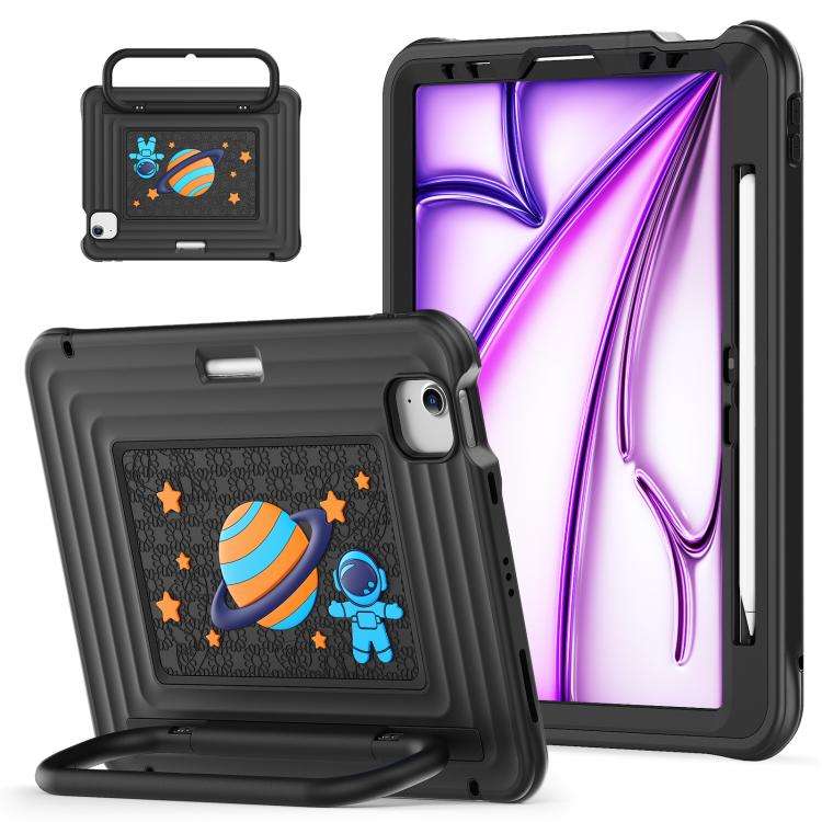 For iPad Air 11 2026 / 2025 / 2024 Handle Holder Silicone Hybrid PC Tablet Case with S ... (Black)