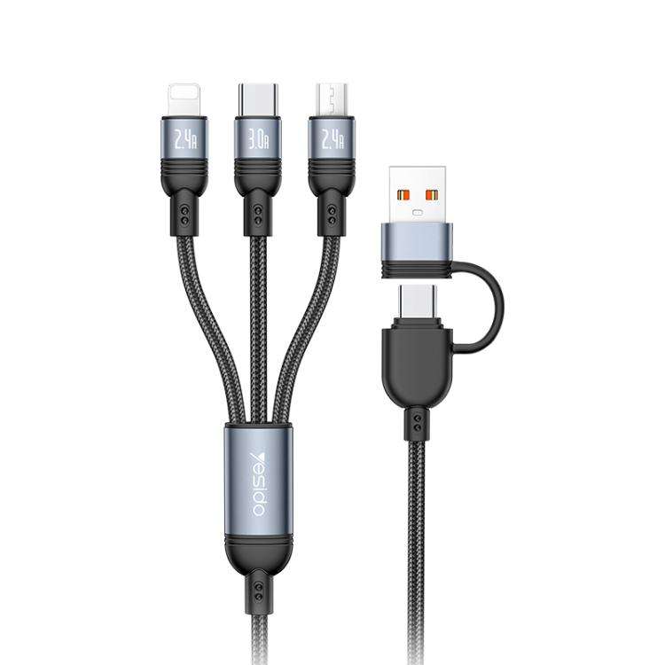 Yesido CA203 4 in 1 USB and Type-C to Type-C, 8 Pin, Micro USB 12W Multi-functional Ch ... (Black)