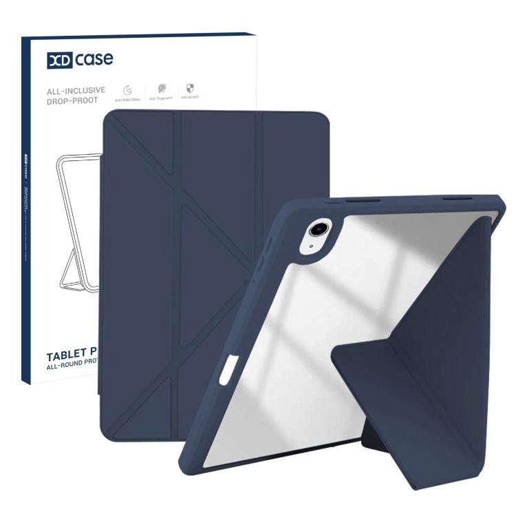 For iPad 2025 / 2022 XDcase Rice Grain Texture Y-fold Holder Smart Tablet Leather ... (Dark Blue)