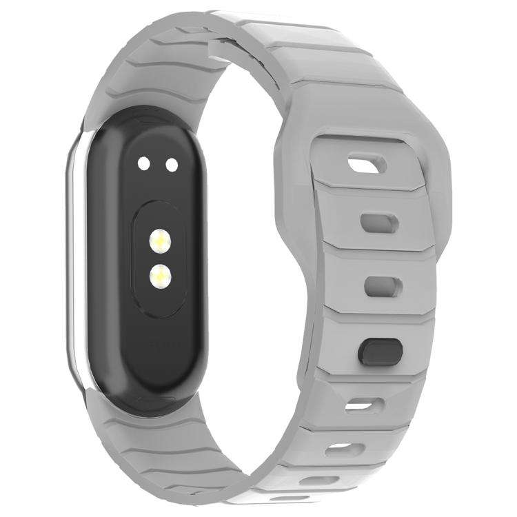 For Xiaomi Smart Band 10 / 9 / 8 xDfind Armor-Style Reverse Buckle Silicone Watch Band(Grey)