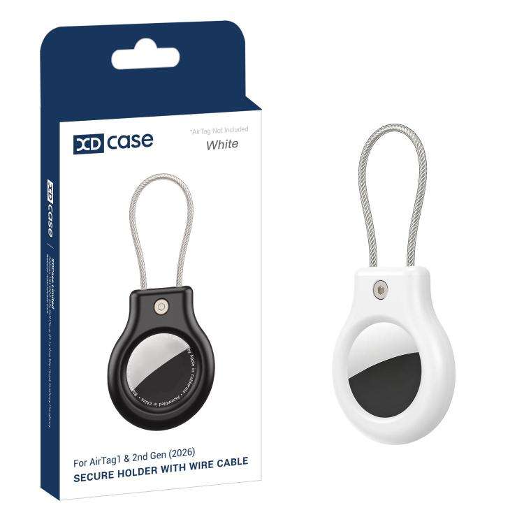 For AirTag 2nd Gen / 1st Gen XDcase Hollow PC Protective Case with Security Lock & Met ... (White)