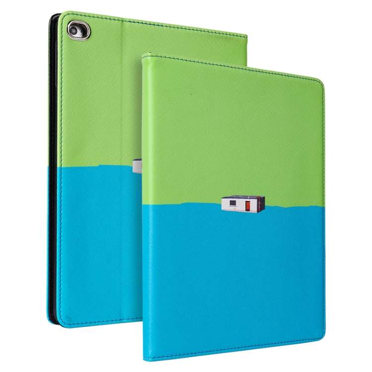 Contrast Color PU Leather Horizontal Flip Leather Case with Holder & Sleep / Wake ... (Green Blue)