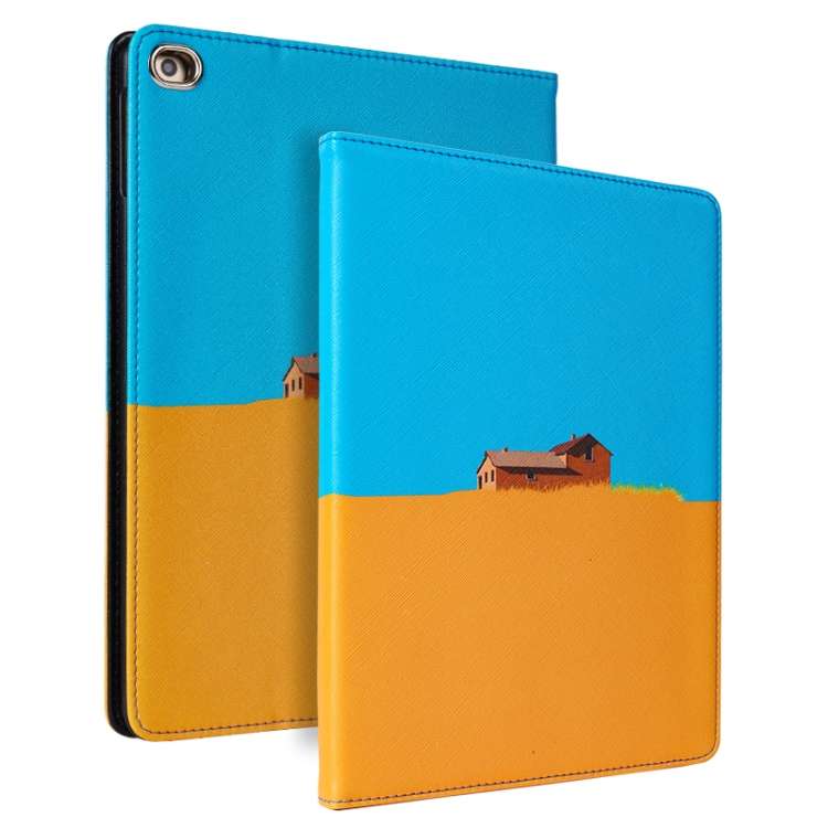 Contrast Color PU Leather Horizontal Flip Leather Case with Holder & Sleep / Wak ... (Blue Yellow)