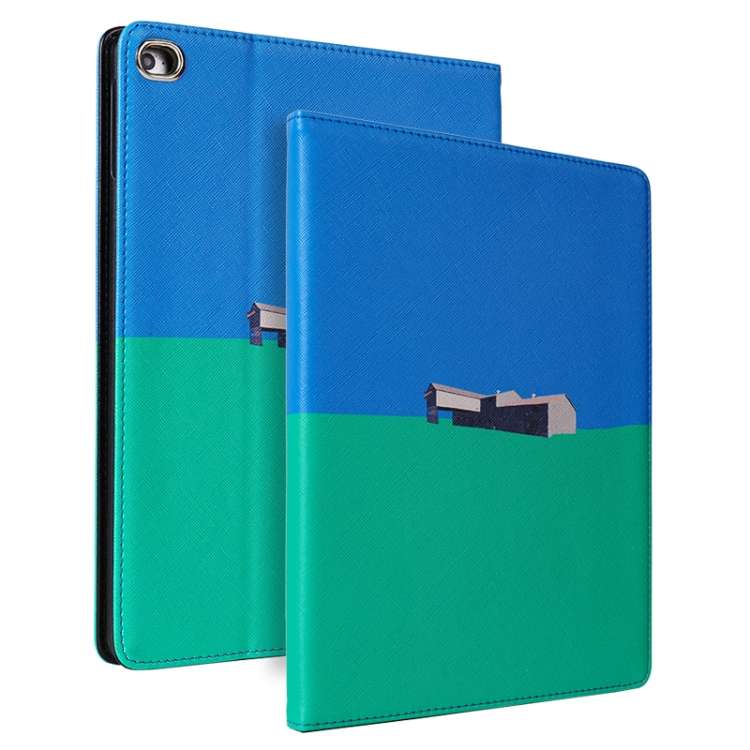 Contrast Color PU Leather Horizontal Flip Leather Case with Holder & Sleep / Wake ... (Blue Green)