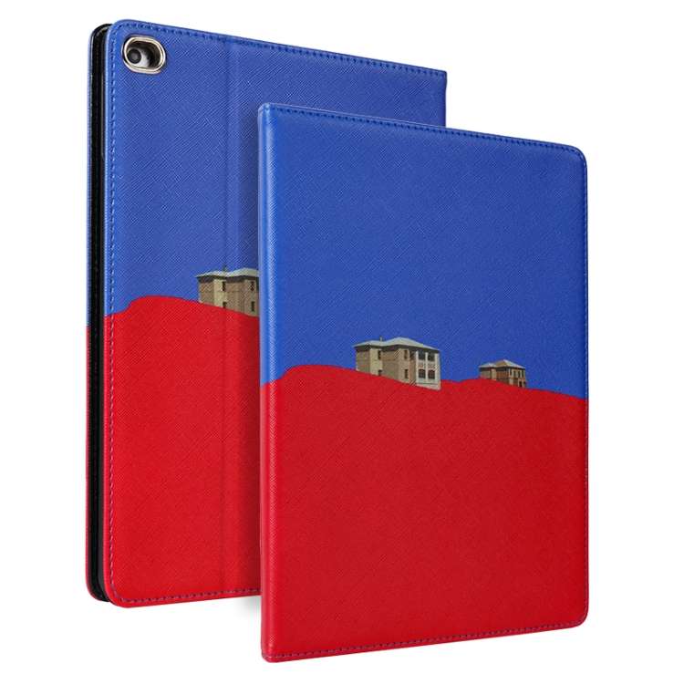 Contrast Color PU Leather Horizontal Flip Leather Case with Holder & Sleep / Wake-u ... (Blue Red)