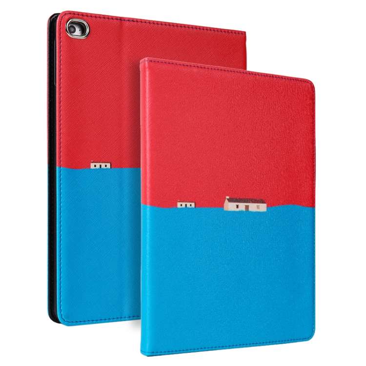 Contrast Color PU Leather Horizontal Flip Leather Case with Holder & Sleep / Wake-u ... (Red Blue)