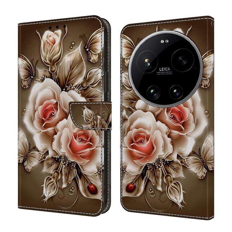 For Xiaomi 17 Ultra Crystal-Like Painted Vegan Leather Phone Case(Brown Rose)