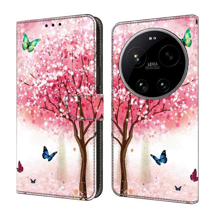 For Xiaomi 17 Ultra Crystal-Like Painted Vegan Leather Phone Case(Sakura Butterfly)
