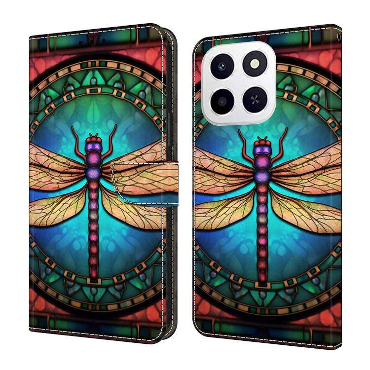 For Honor X6c 4G Crystal-Like Painted Vegan Leather Phone Case(Colorful Dragonfly)