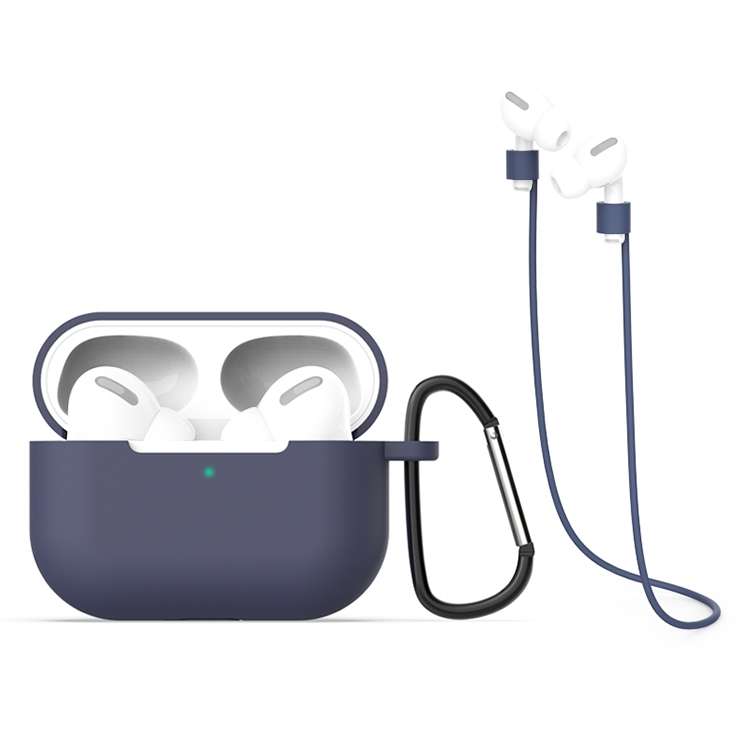 For AirPods Pro Silicone Earphone Protective Case + Hook + Anti-lost Rope 3 in 1 Set(Blue)