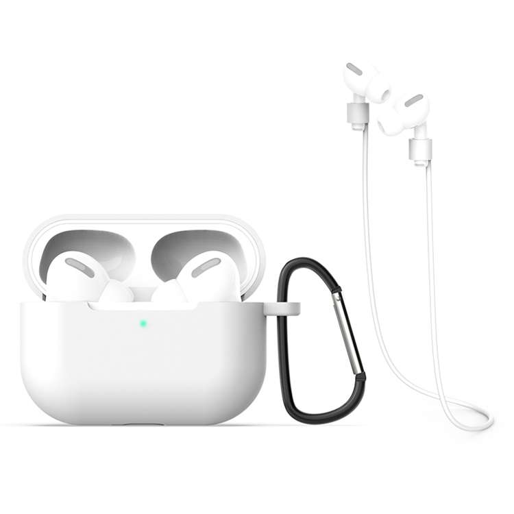 For AirPods Pro Silicone Earphone Protective Case + Hook + Anti-lost Rope 3 in 1 Set(White)