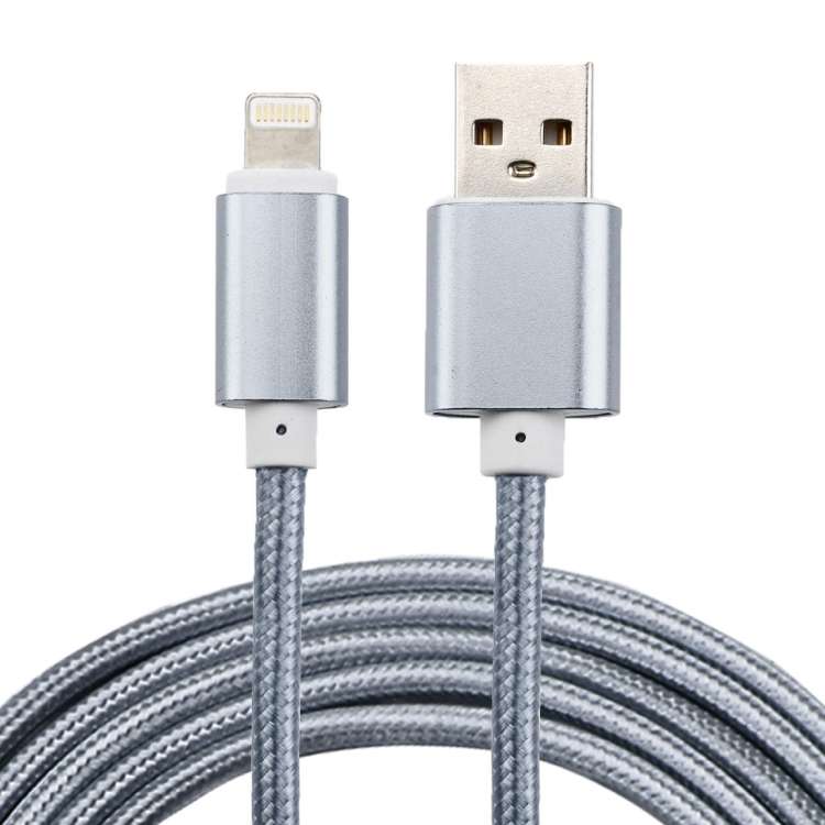 2m Woven Style Metal Head 84 Cores 8 Pin to USB 2.0 Data / Charger Cable(Silver)
