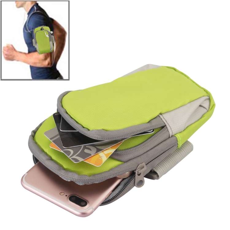 Universal Zipper Double Bag Multi-functional Sport Arm Case with Earphone Hole for iPh ... (Green)