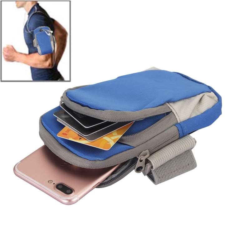 Universal Zipper Double Bag Multi-functional Sport Arm Case with Earphone Hole for iPho ... (Blue)