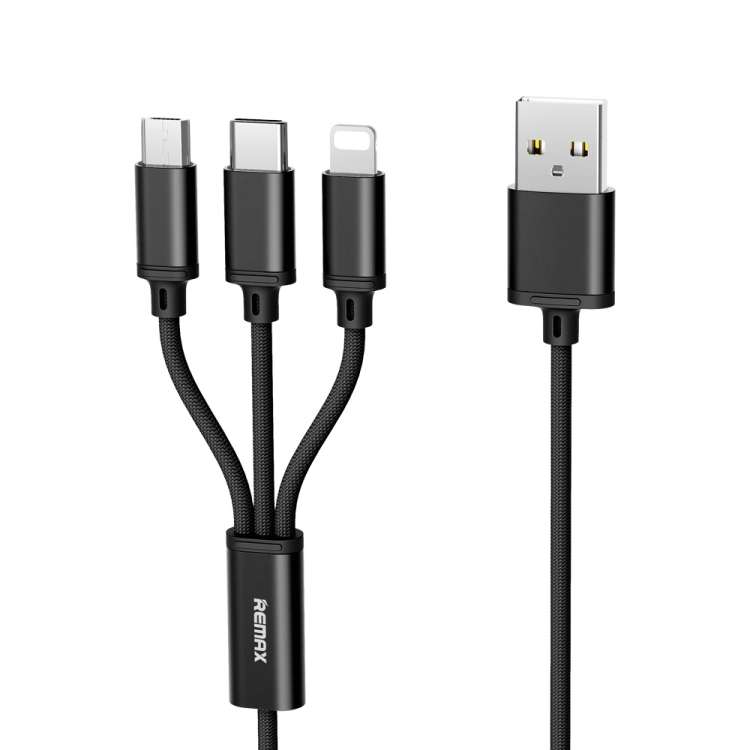REMAX RC-131TH 1m 2.8A 3 in 1 USB to 8 Pin & USB-C / Type-C & Micro USB Charging Cable(Black)