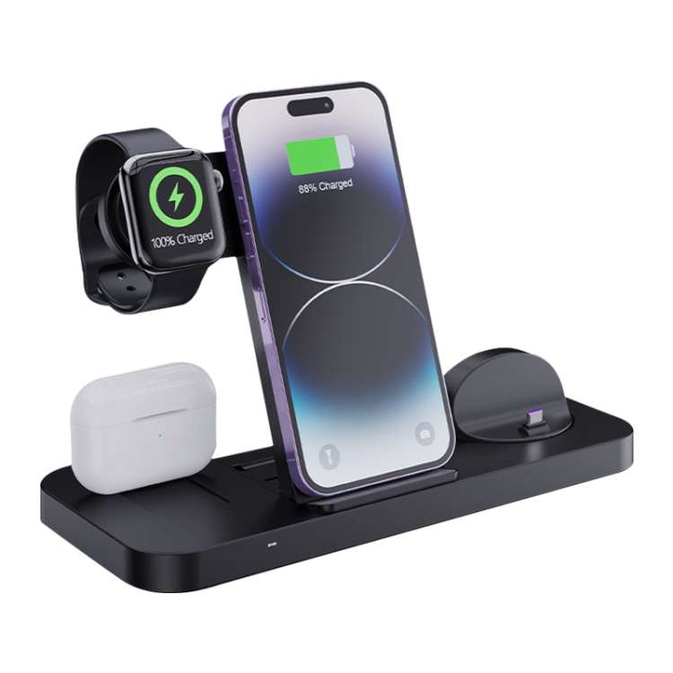6 in 1 Multifunctional Foldable Vertical Wireless Charger (Black)