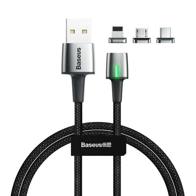 Baseus 2.4A USB to 8 Pin + USB-C / Type-C + Micro USB Zinc Magnetic Charging Sync Data Cabl ... 1m