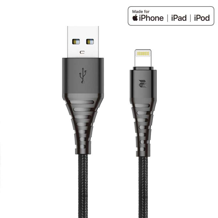 Rock Space 1m 2.4A Max MFi Certificated USB to 8 Pin Nylon Braided Round Cord Data Sync Charge Cab