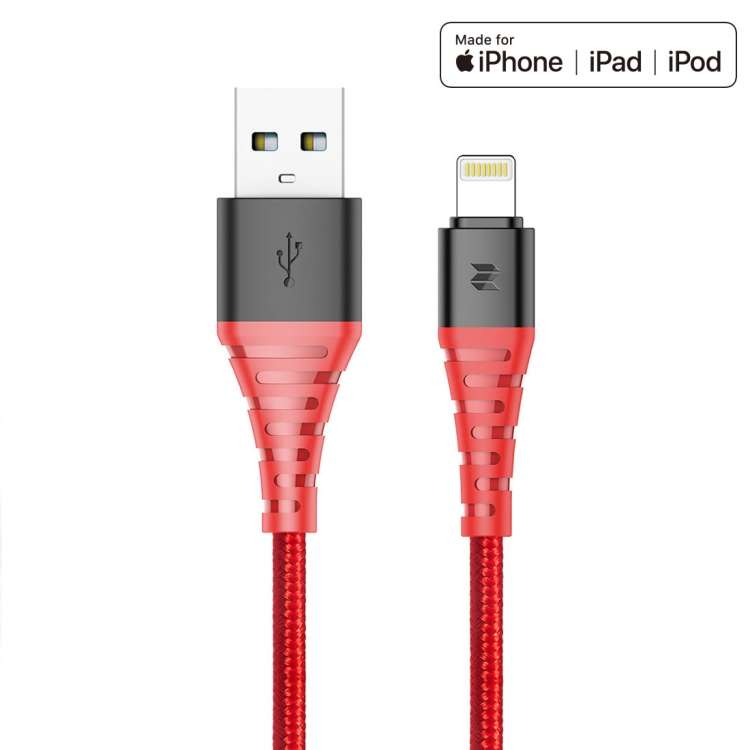 Rock Space 1m 2.4A Max MFi Certificated USB to 8 Pin Nylon Braided Round Cord Data Sync Charge Cab